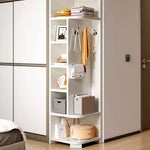 RESIGILAT - Etajeră colț, din lemn, 6 rafturi – disponibilă și cu agățători – 180x40x40 cm, Alb