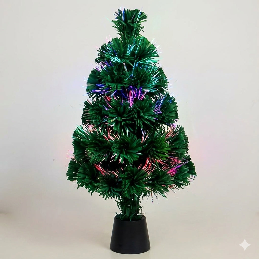 Bradut artificial de birou cu fibra optica si efect de ninsoare, suport ghiveci, 45cm
