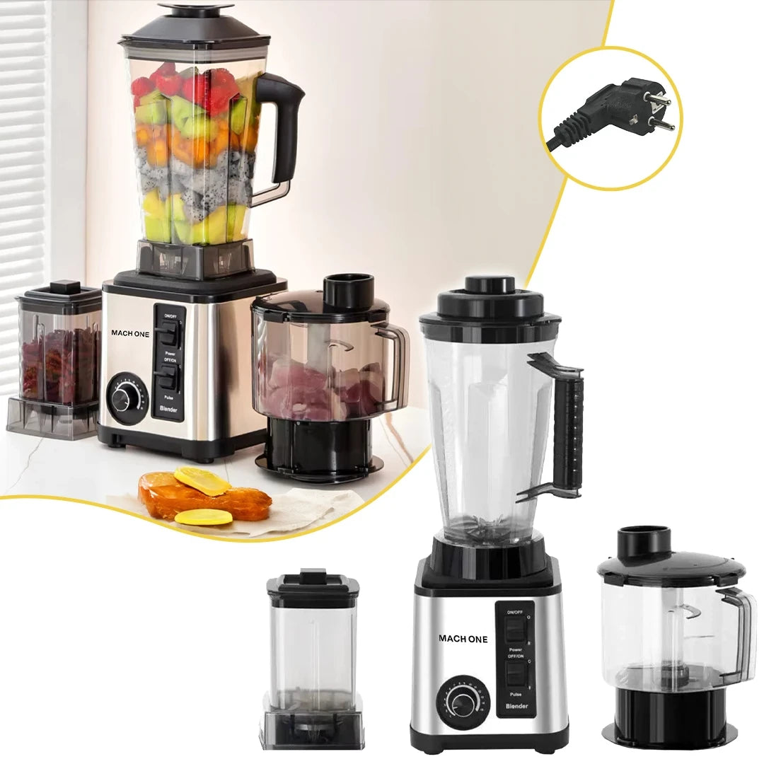 Robot de Bucatarie Multifunctional 6-în-1 Mach One BF-5052 – 3 Recipiente, Motor 9500W, 15 Trepte de Viteză, Blender + Tocator + Razatoare