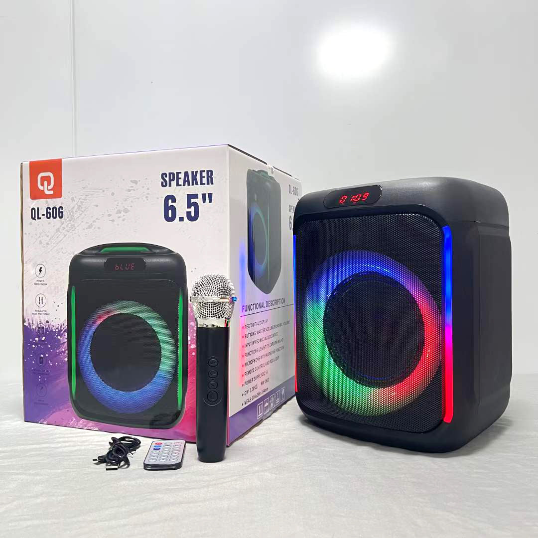 Boxa portabila QL-606 cu microfon wireless, 20W, Bluetooth 5.2, efecte LED RGB și funcție Karaoke