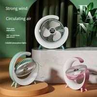 Mini ventilator de birou rotund cu LED RGB - imagine 4