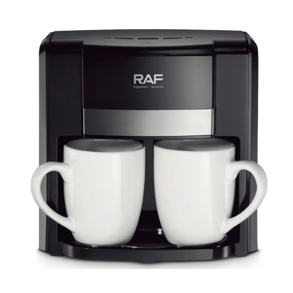 Aparat de cafea RAF 1000W cu 2 cani ceramice si lingura de masurare incluse, 420ml
