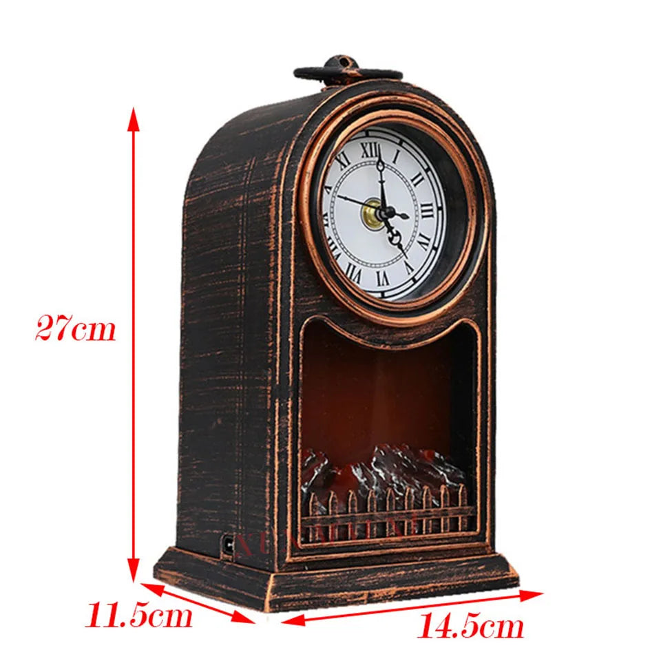 Ceas Vintage decorativ cu aspect de semineu, alimentare baterii si cablu