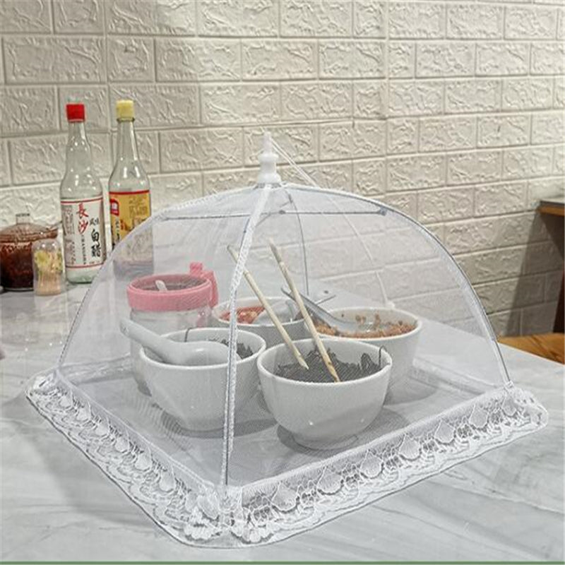 Set 4 umbrele plasa de protectie impotriva insectelor, furnicilor si gandacilor pentru farfurii, alb, 31cm x 31cm