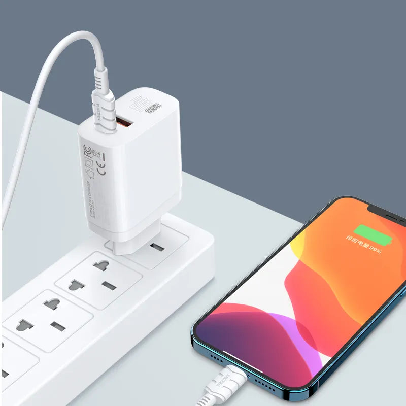 Incarcator telefon 40W PD, Fast charge, Type C, Alb