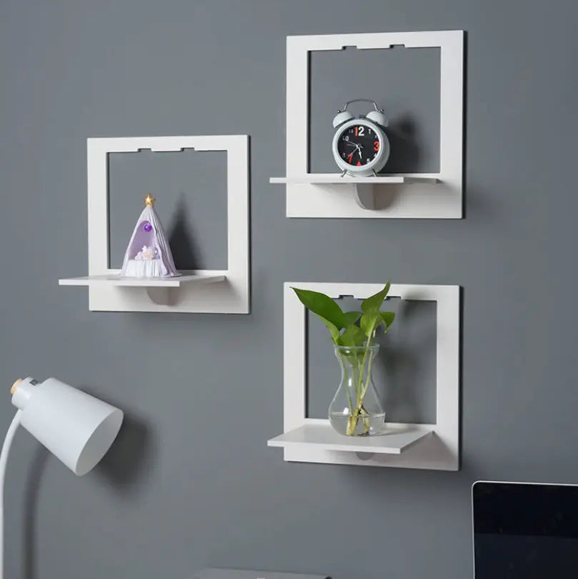 Set 3 rafturi decorative in forma de hexagon, patrat sau rotund, alb