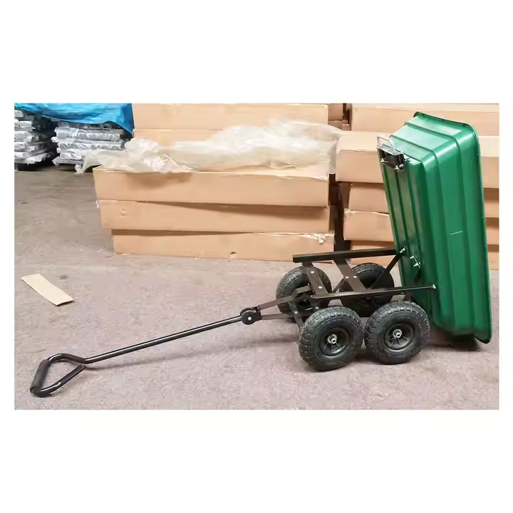 Carucior pentru gradina si curte, cuva basculanta, 125 L, roti cauciuc, verde