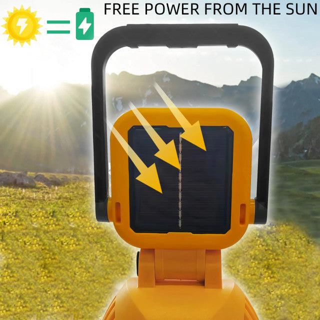 Lanterna portabila multifunctionala cu incarcare solara si reincarcabila prin USB, cu lumina de lucru ajustabila la 180° pentru camping