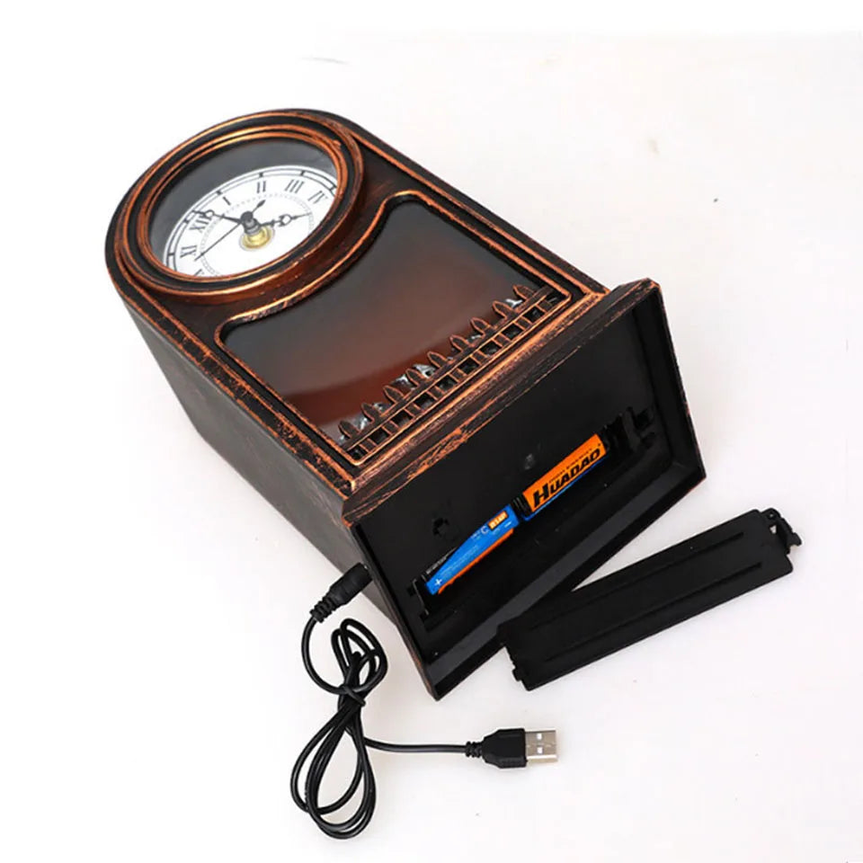Ceas Vintage decorativ cu aspect de semineu, alimentare baterii si cablu