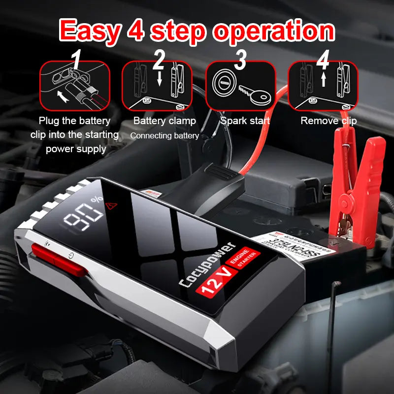 Robot Pornire Auto Portabil 4000A, Jump Starter 12V cu Acumulator 30000mAh, Ecran LCD si Port USB