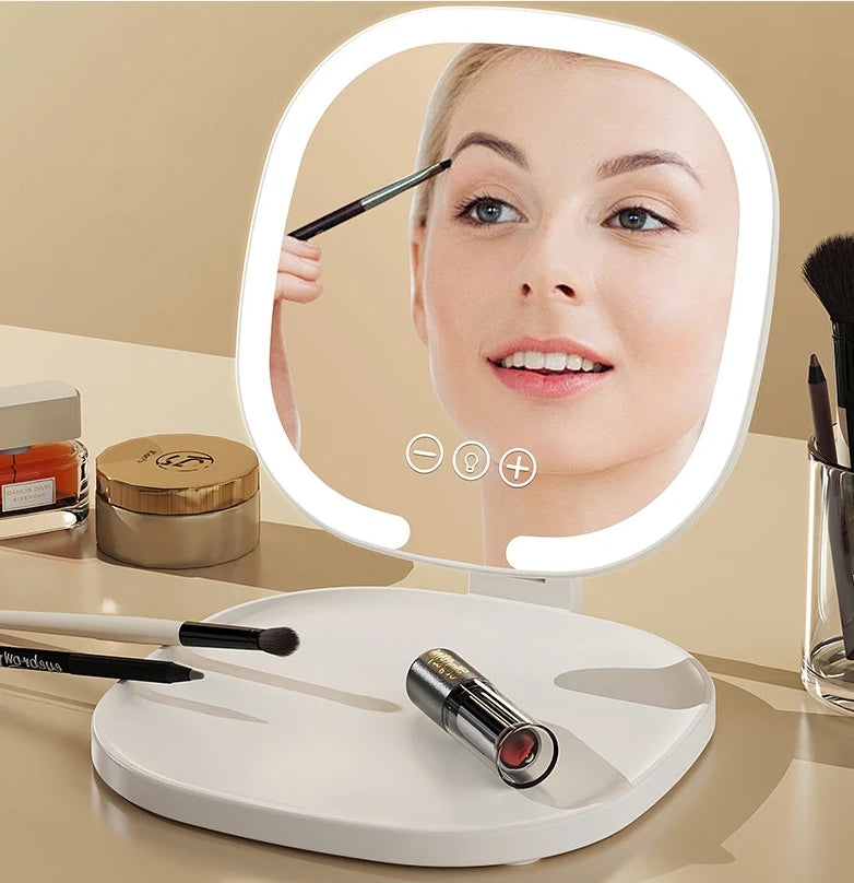 Oglinda de machiaj LED portabila cu marire 1X/3X – pliabilă, cu buton Touch,