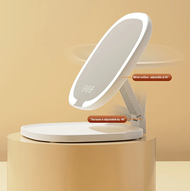 Oglinda de machiaj LED portabila cu marire 1X/3X – pliabilă, cu buton Touch,