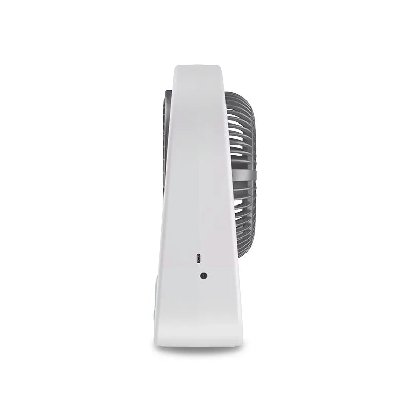 Ventilator cu incarcare solara, 15/20 cm, cu 2 becuri incluse, functie de powerbank, din ABS, cu USB, alb/gri