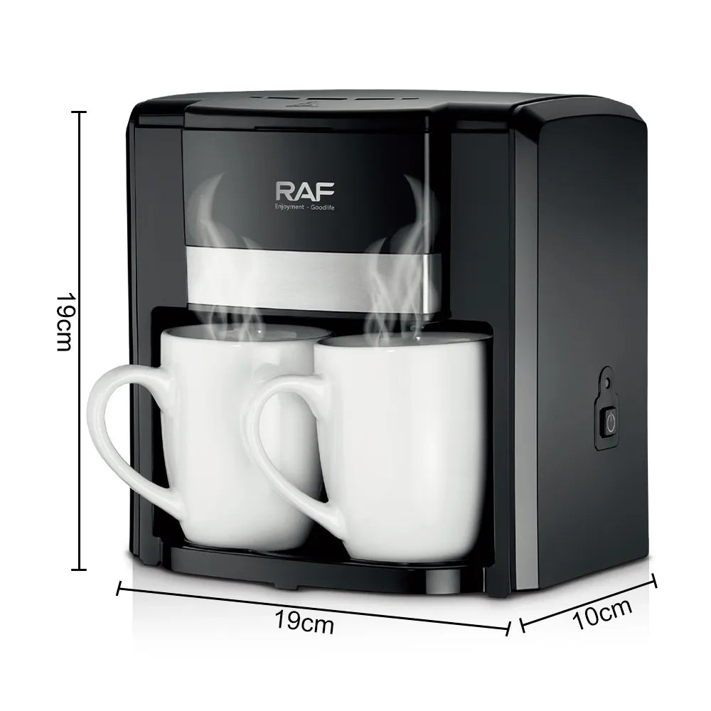 Aparat de cafea RAF 1000W cu 2 cani ceramice si lingura de masurare incluse, 420ml