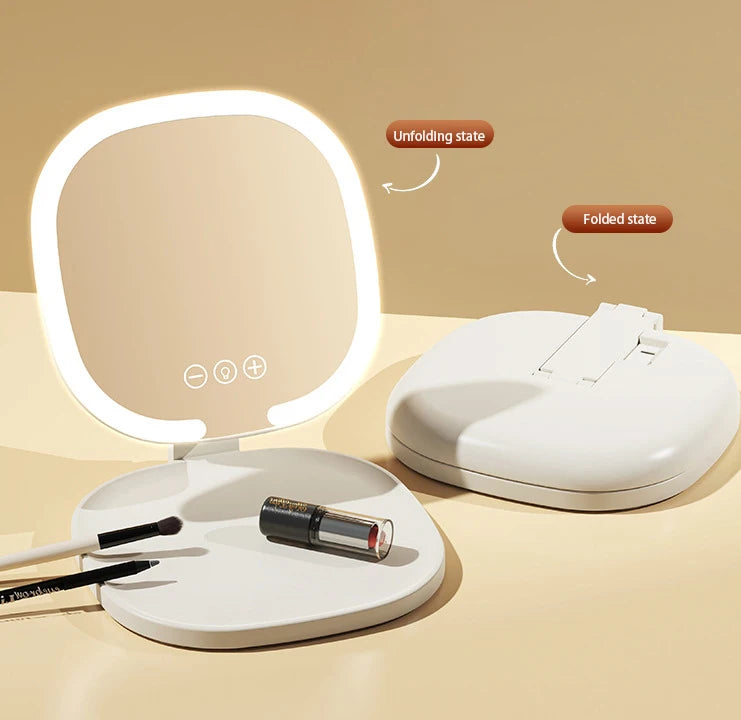 Oglinda de machiaj LED portabila cu marire 1X/3X – pliabilă, cu buton Touch,