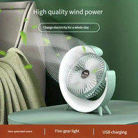 Mini ventilator de birou rotund cu LED RGB - imagine 8