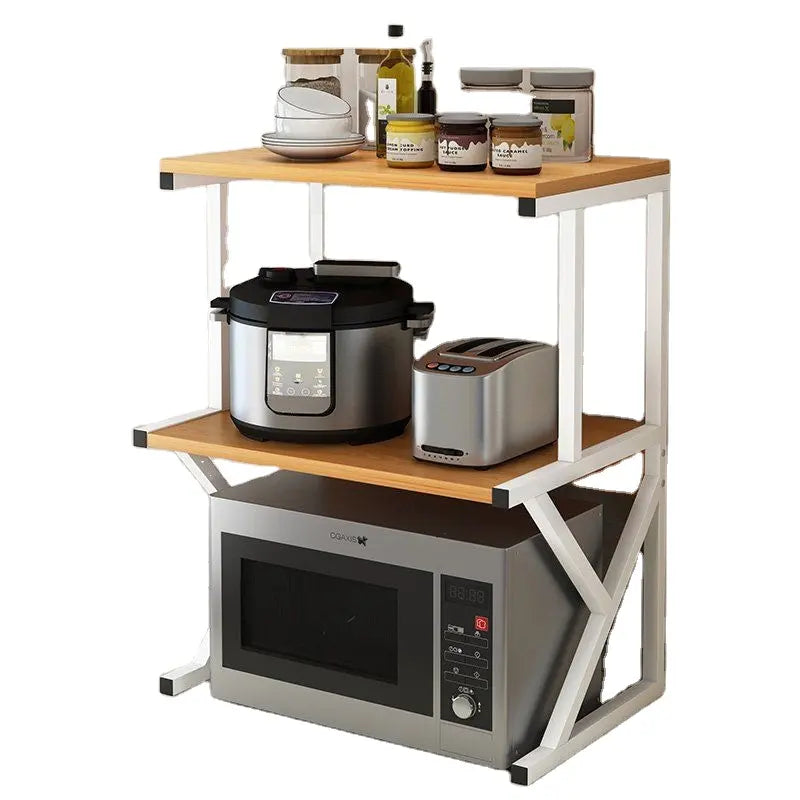 Raft Universal Bucatarie 2 Nivele Lemn si Metal – Suport pentru Cuptorul cu Microunde 68.5x54x37cm