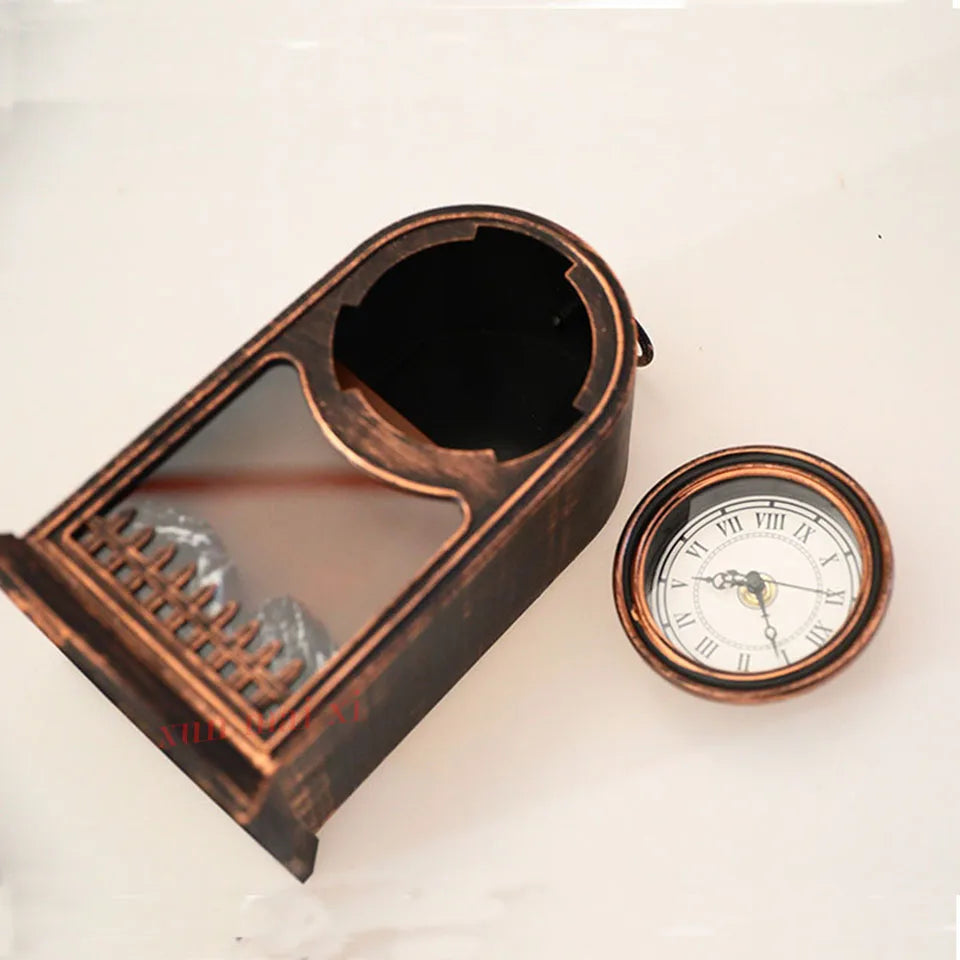 Ceas Vintage decorativ cu aspect de semineu, alimentare baterii si cablu