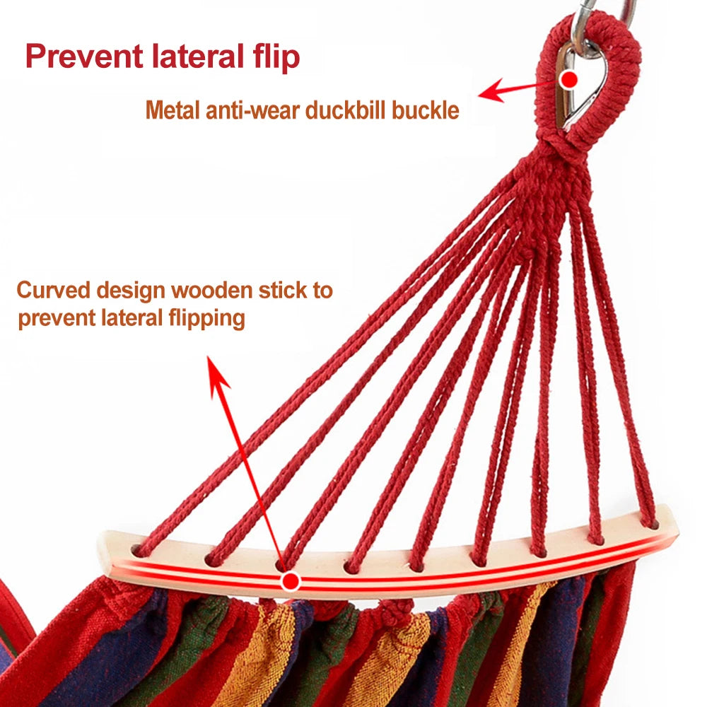 Hamac XL din bumbac cu bara de lemn, prindere metalica