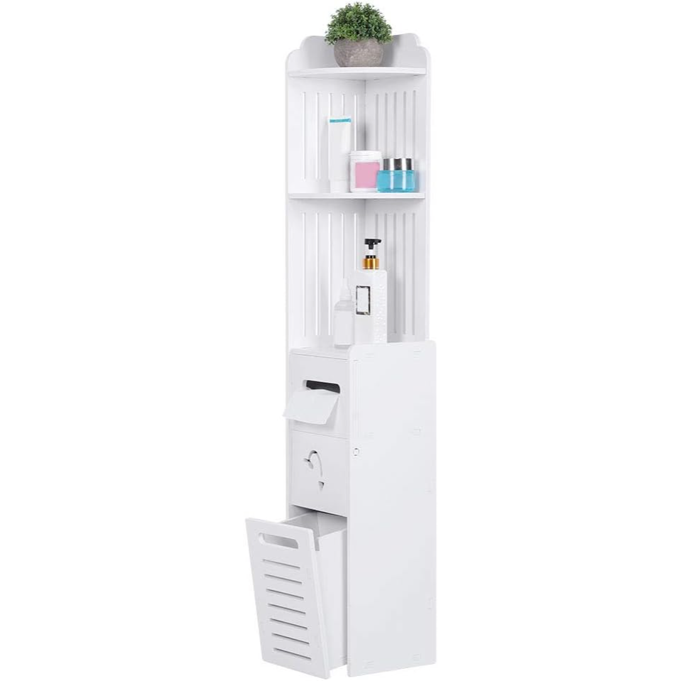 Dulap vertical pentru baie, 3 polite, 2 sertare 120 x 20 x 20 cm, alb