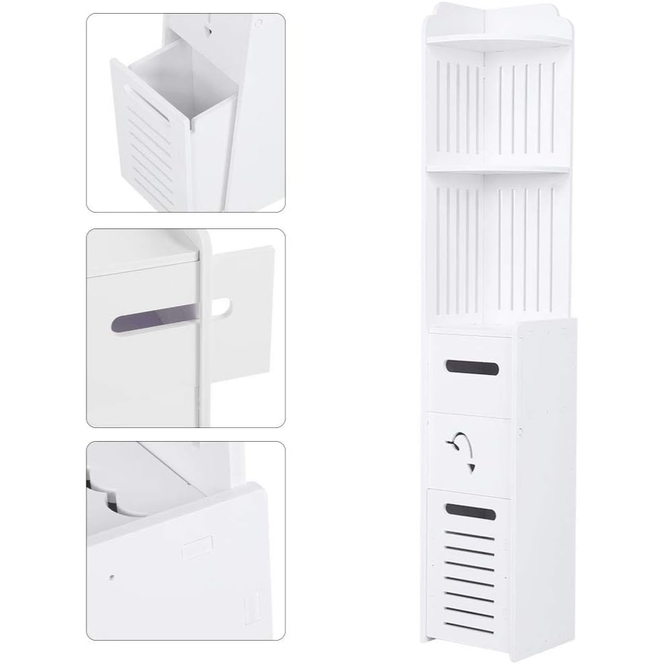 Dulap vertical pentru baie, 3 polite, 2 sertare 120 x 20 x 20 cm, alb