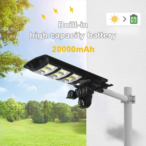 Lampa cu panou solar, 450 W, cu 3 camere supraveghere incorporate, slot sim, 4G, 12MP
