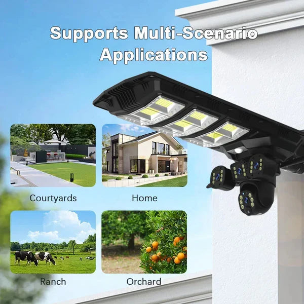 Lampa cu panou solar, 450 W, cu 3 camere supraveghere incorporate, slot sim, 4G, 12MP