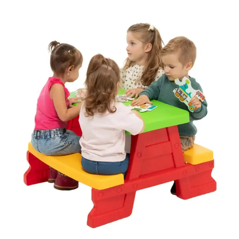 Masuta de picnic pentru 4 copii, 47 x 79 x 70 cm, maxim 35 kg, 2 ani+, Multicolor