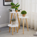 Set 3 masute decorative din lemn, suport ghivece de flori, 50/40/20 cm