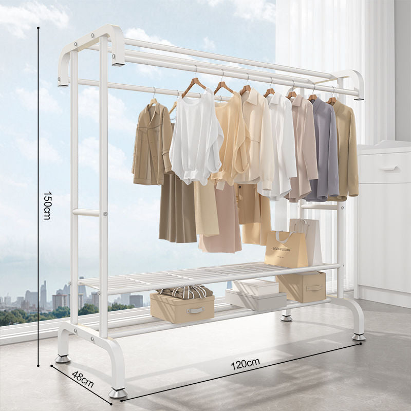 Suport dublu de umerase pentru haine, cu 1 suport de pantofi, din metal, cu raft depozitare deasupra – 50KG greutate maxima, 150x120x48cm