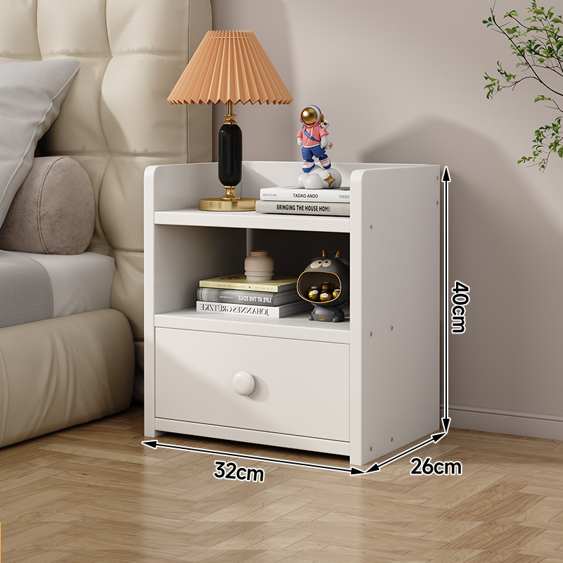 Noptiera PAL minimalista cu sertar si raft, 40x32x42cm, alb/gri