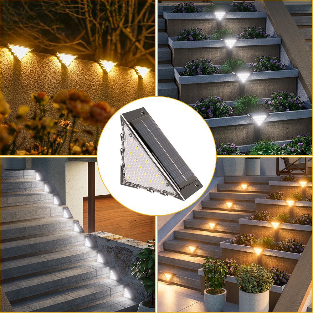 Set 2 Lampi Solae LED pentru Trepte si Terasa – Triunghiulara, 22 LED, Lumina Calda, Impermeabila