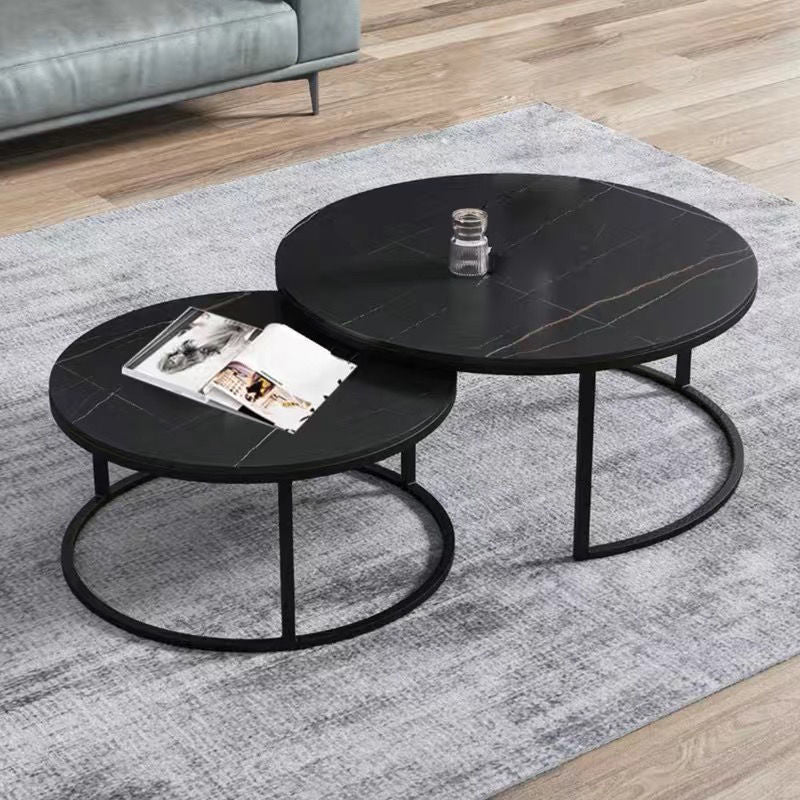 RESIGILAT - Set 2 masute rotunde de cafea cu efect de marmura, diametru 80/60 cm, blat MDF, cadru metalic