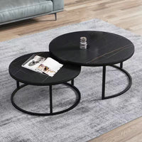 Set 2 masute rotunde de cafea cu efect de marmura, diametru 70/50 cm, blat MDF, cadru metalic - imagine 5