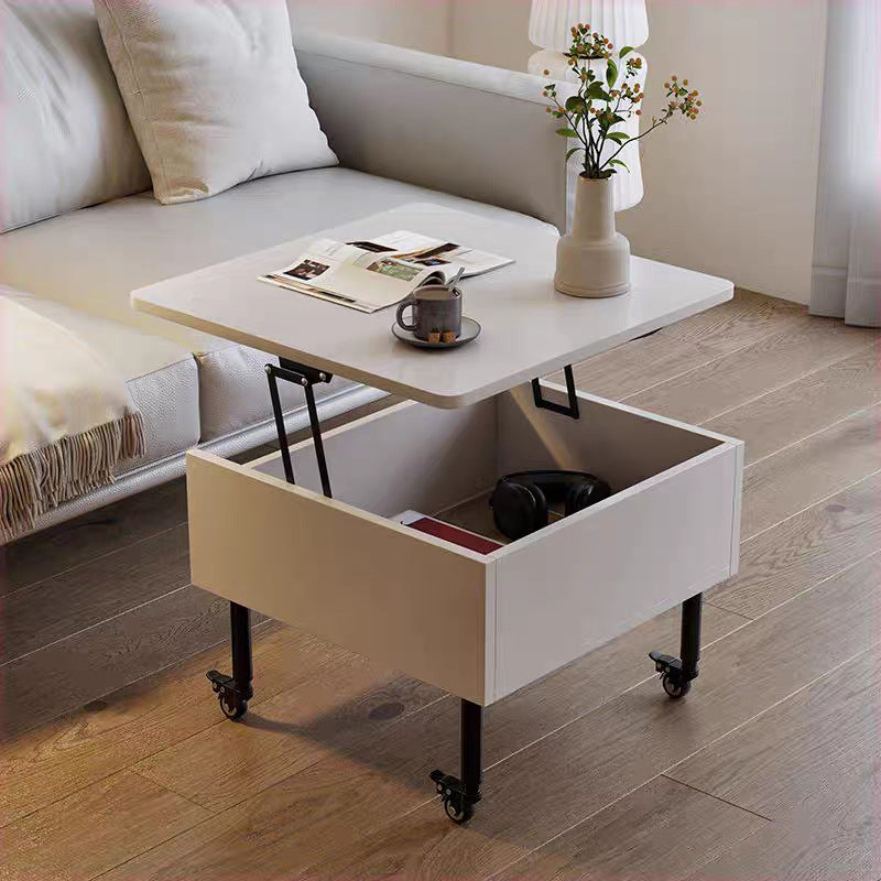 Masuta de cafea cu blat rabatabil, spatiu de depozitare si roti pivotante, 55x55x48cm