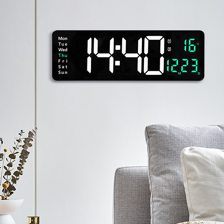 Ceas Digital de Perete cu Afișaj LED Mare 38.7cm – Dată, Temperatură, Alarmă, Ziua Săptămânii, Telecomandă Inclusă