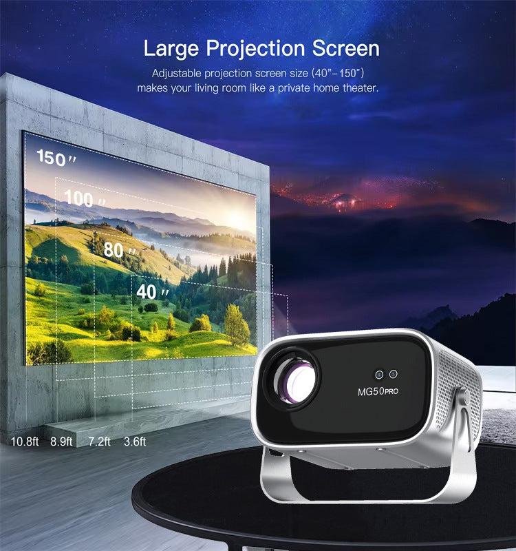 Proiector Smart MG50 PRO – Android 12.0, 720P HD, 300 ANSI, 150” ecran, WiFi 6, Bluetooth 5.1, Google Assistant, Netflix TV