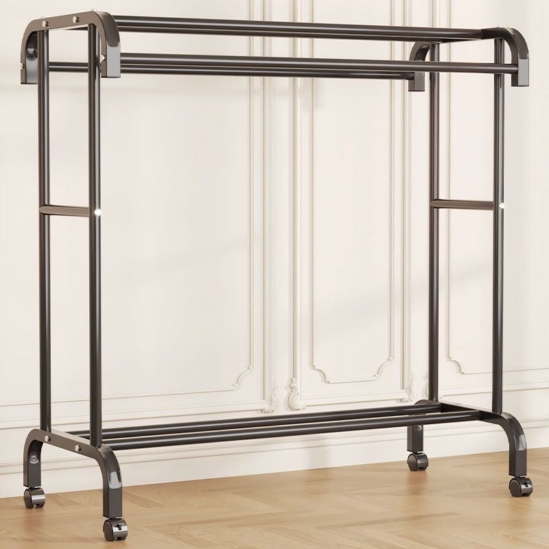 Suport dublu de umerase pentru haine, cu 1 suport de pantofi, din metal, cu raft depozitare deasupra – 50KG greutate maxima, 150x120x48cm