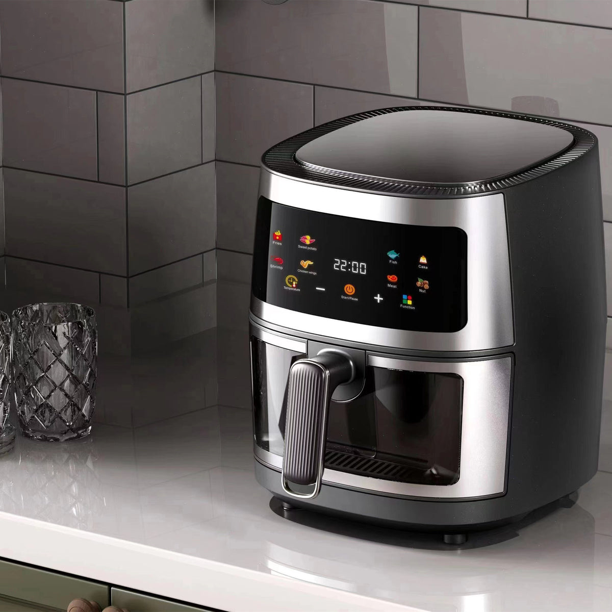 Friteuza cu aer cald, Air Fryer 8L, 2400 W, afisaj digital LCD color, Touch control, otel inoxidabil