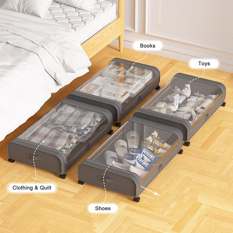 Organizator haine pentru depozitare sub pat „ClearView” – cu roti si husa transparenta, 43L