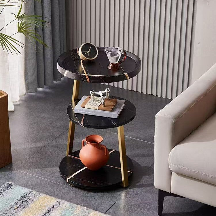 Masuta de cafea pentru living cu 3 polite rotunde, MDF, 62cm, negru/wenge