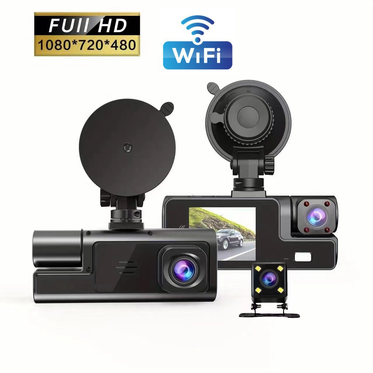 Camera auto tripla FullHD, 3 camere-fata/spate/interior, ecran 2'', G Senzor