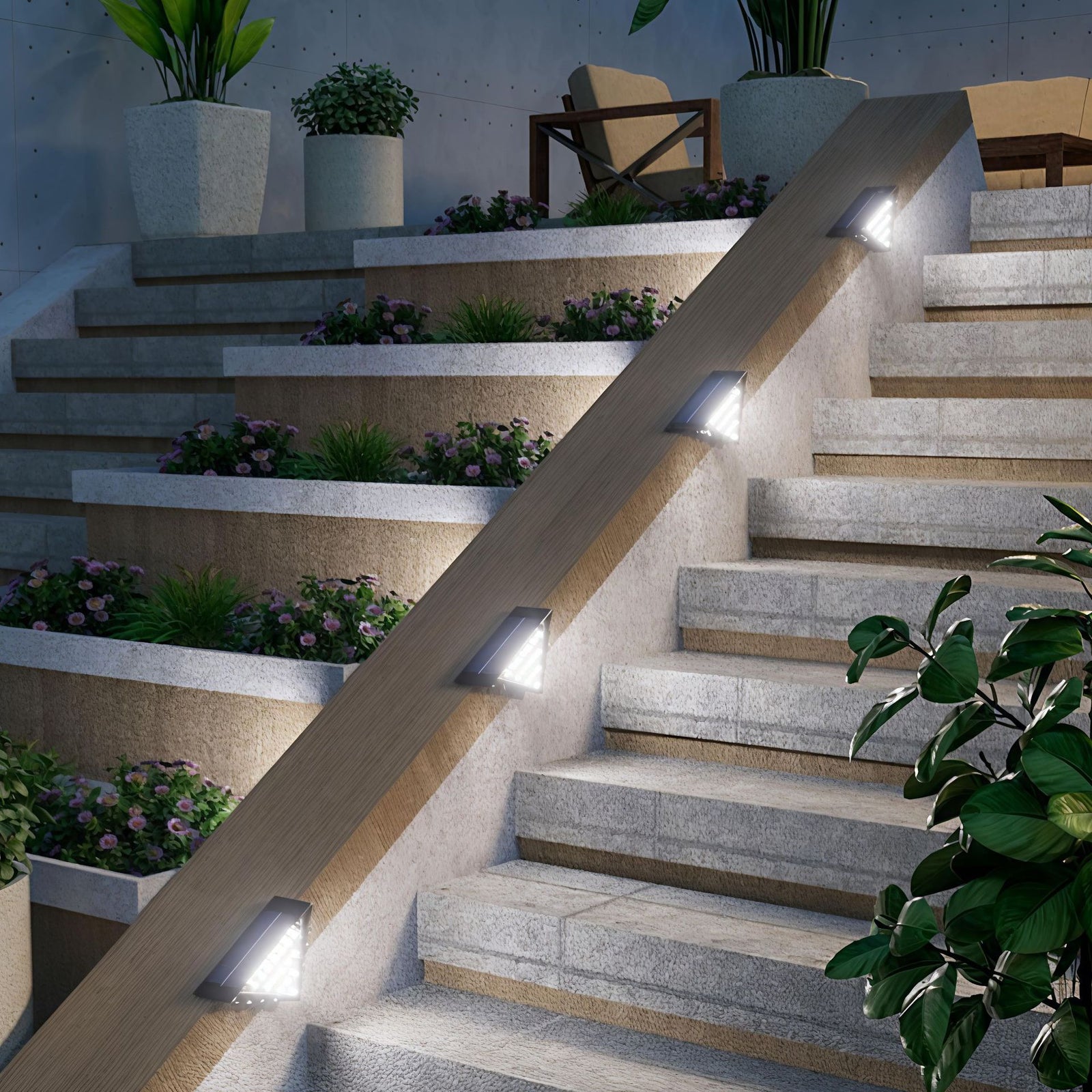 Set 2 Lampi Solae LED pentru Trepte si Terasa – Triunghiulara, 22 LED, Lumina Calda, Impermeabila