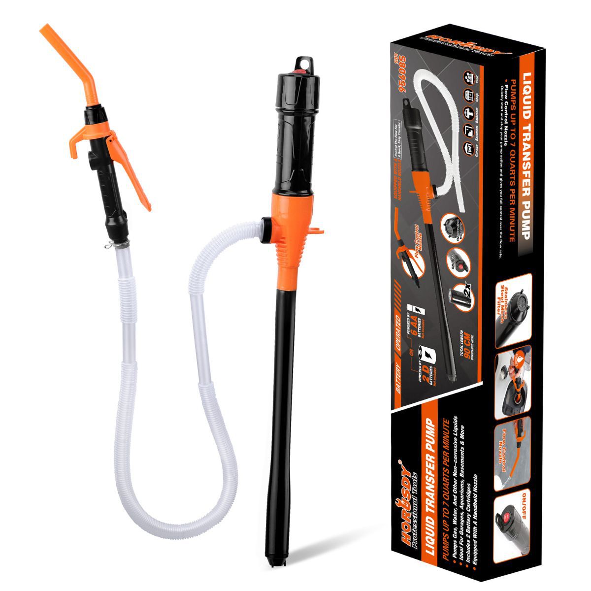 Pompa electrica transfer lichide 97,7 cm – cu furtun 89,9 cm, alimentare pe baterii