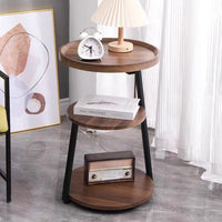 Masuta de cafea pentru living cu 3 polite rotunde, MDF, 62cm, negru/wenge. - imagine 3