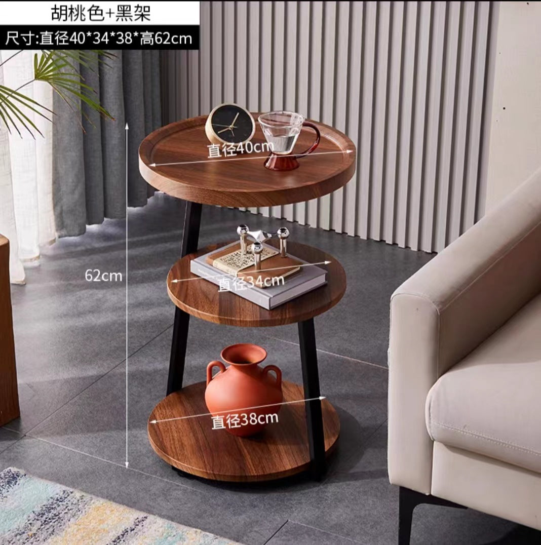 Masuta de cafea pentru living cu 3 polite rotunde, MDF, 62cm, negru/wenge.