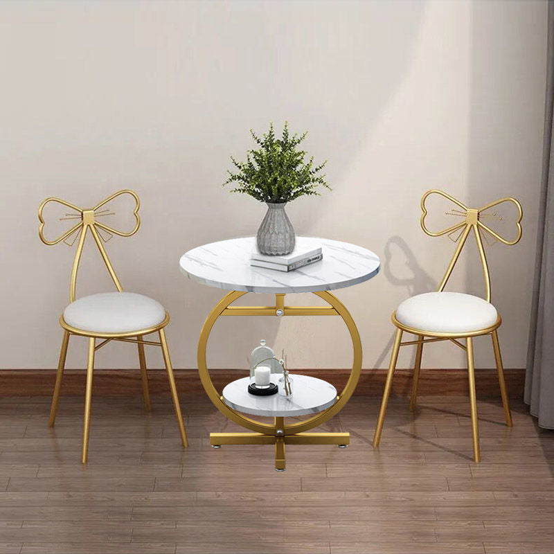 Masuta de cafea rotunda cu design tip marmura, 2 nivele de depozitare