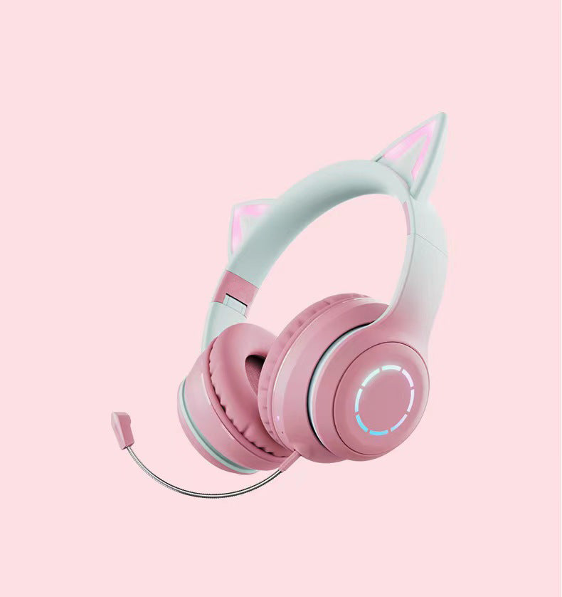 Casti wireless pliabile cu urechi de pisica iluminate LED, Bluetooth 5.0, Bass Stereo
