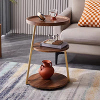 Masuta de cafea pentru living cu 3 polite rotunde, MDF, 62cm, negru/wenge. - imagine 4