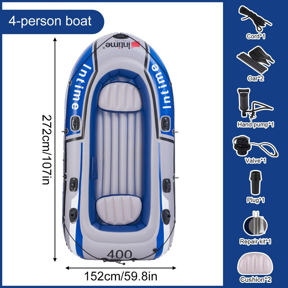 Barca gonflabila 4 persoane 272x152 cm – PVC cu accesorii incluse si perne detasabile